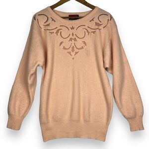 Crescendo Hi Note Knits Sweater Lambswool Angora Soft Ribbed Pink Cutout M‎